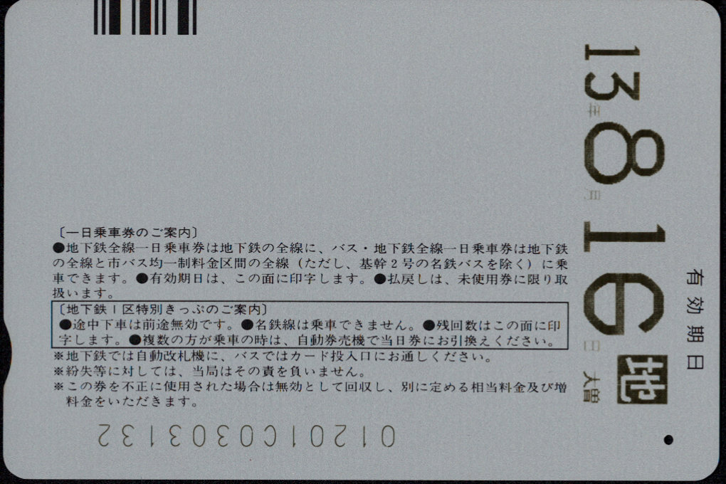 名古屋市交通局 一日乗車券[地下鉄] 