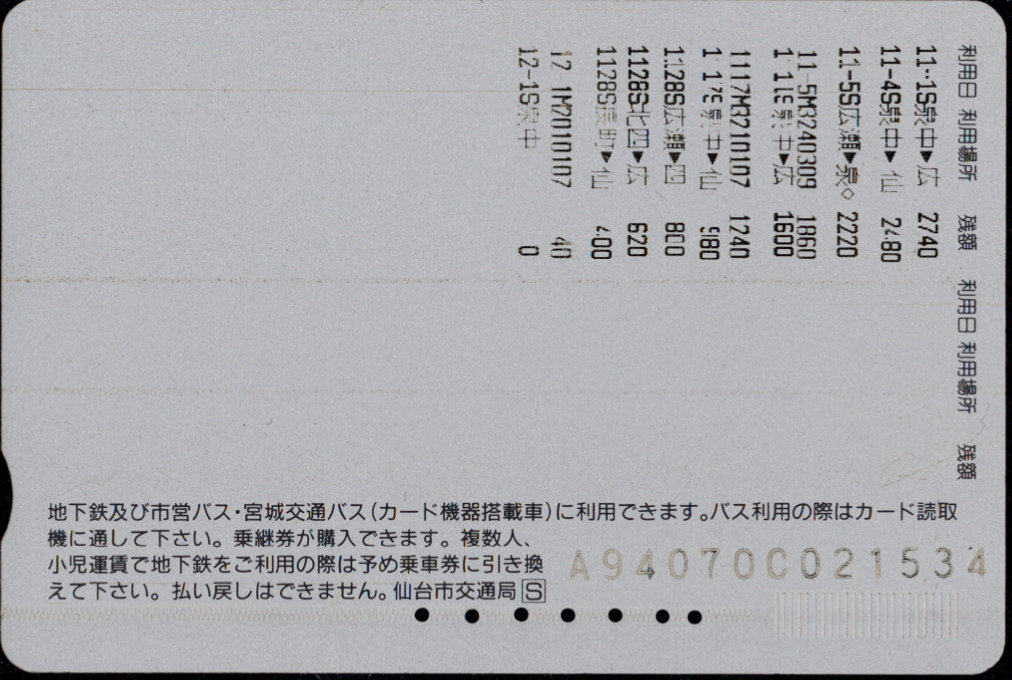 仙台市交通局 SkipCARD