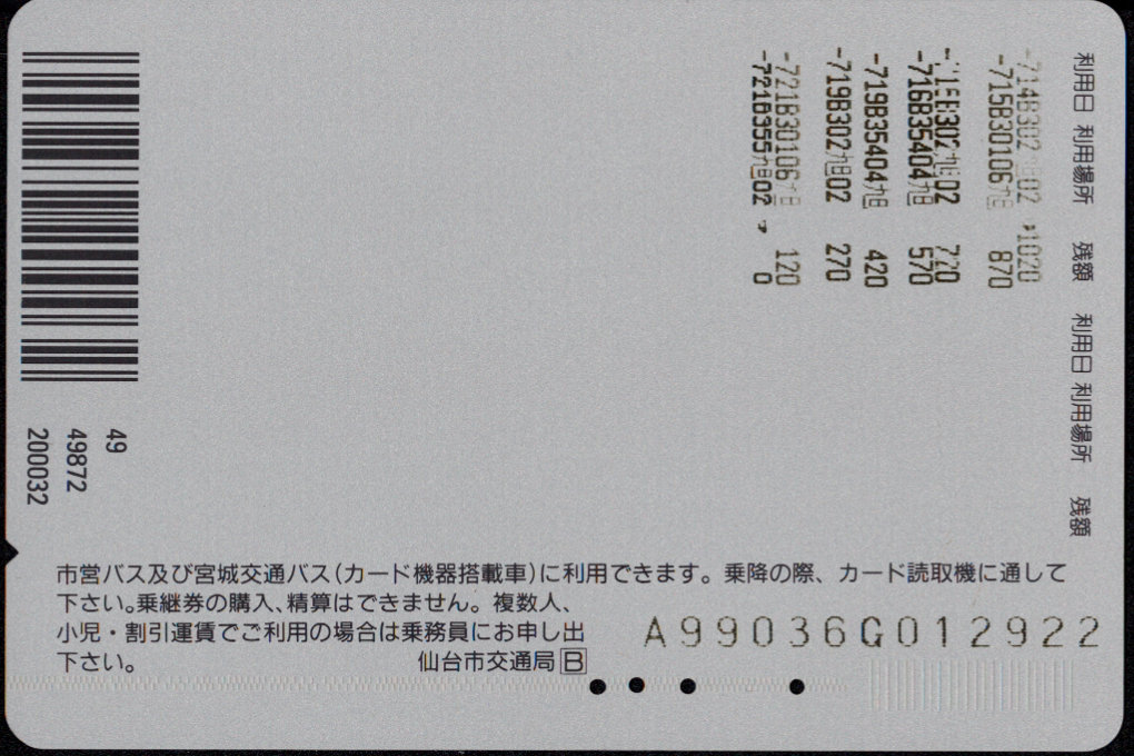 仙台市交通局 バスカード [記念]