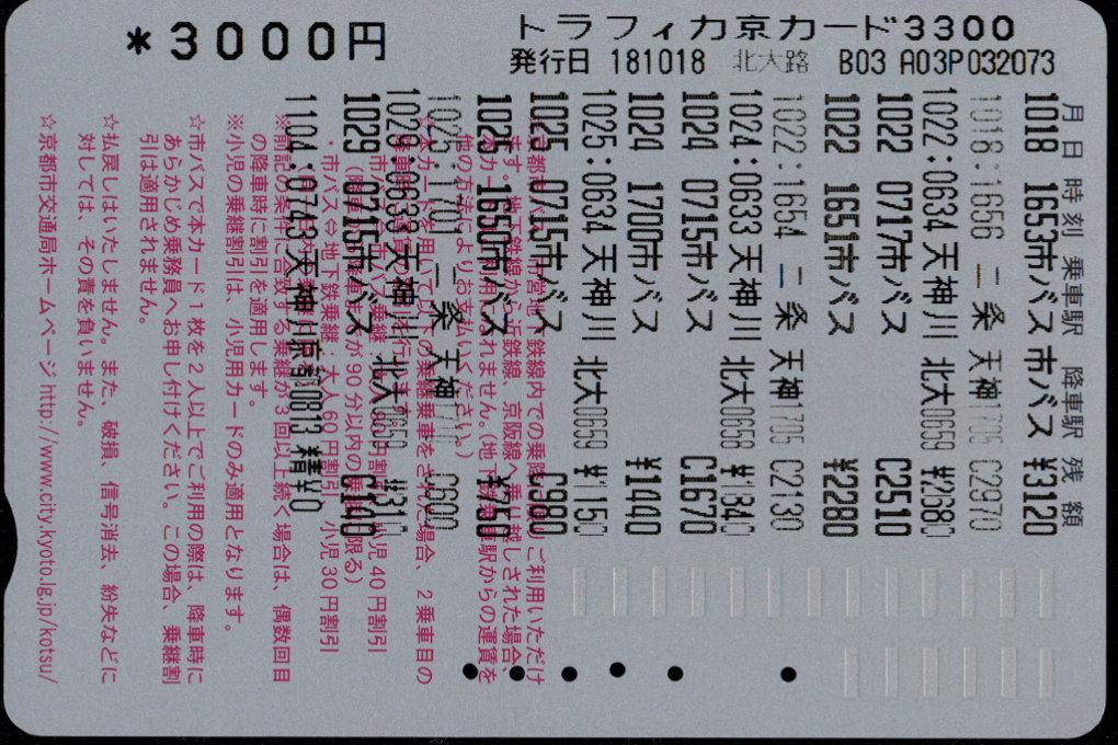 京都市交通局 自動機カード[乗継]