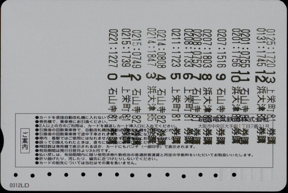 京阪電気鉄道 回数券カード