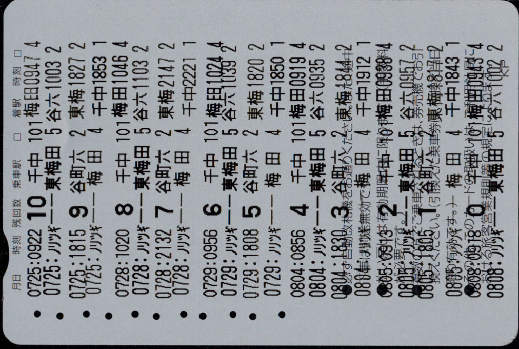 北大阪急行電鉄 回数券カード