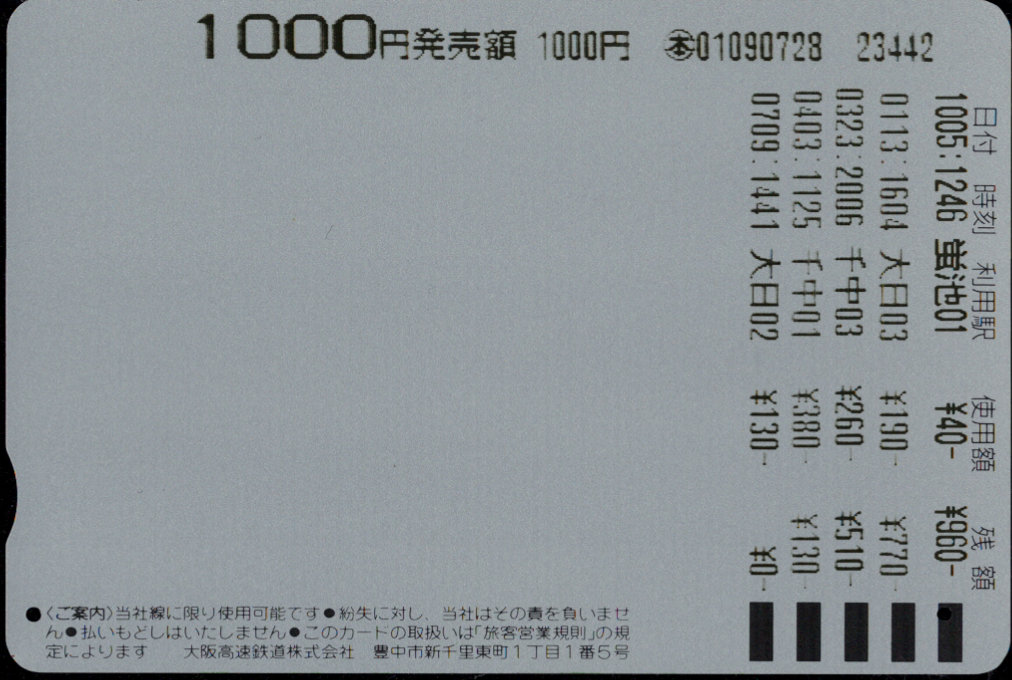 大阪高速鉄道 記念金額カード