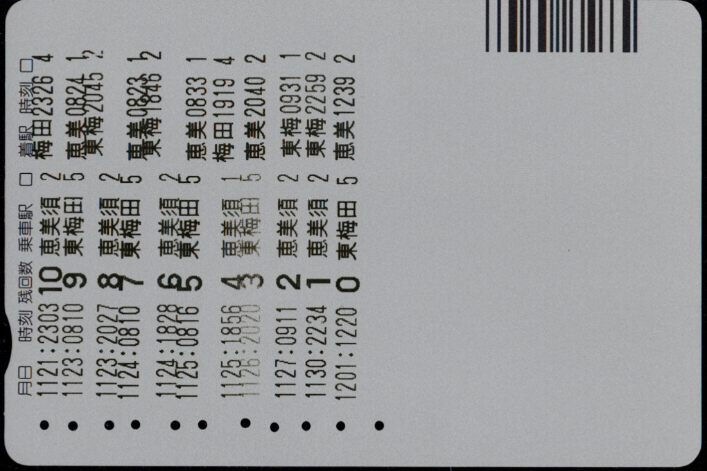 大阪市交通局 回数券カード 区数指定