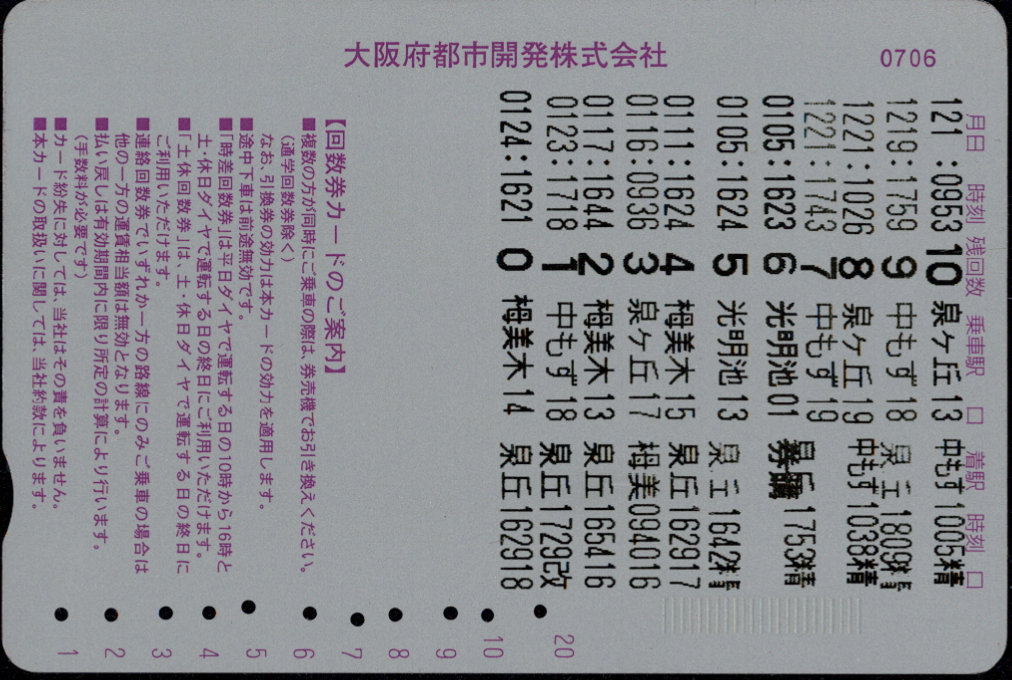 大阪府都市開発 回数券カード