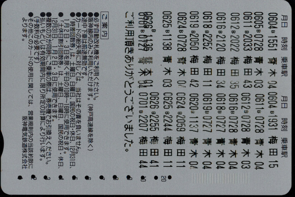 阪神電気鉄道 回数券カード