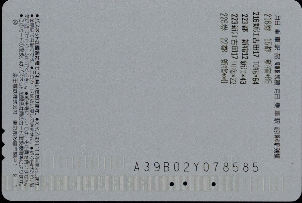 京王電鉄 パスネット 普通カード [車両]