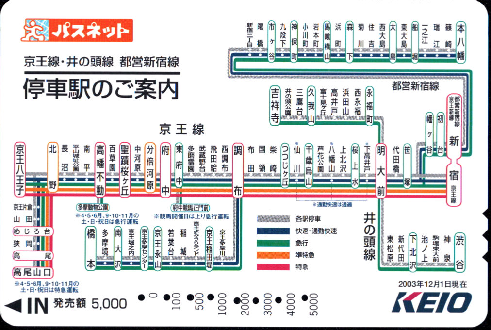 京王電鉄 パスネット 普通カード [路線図]