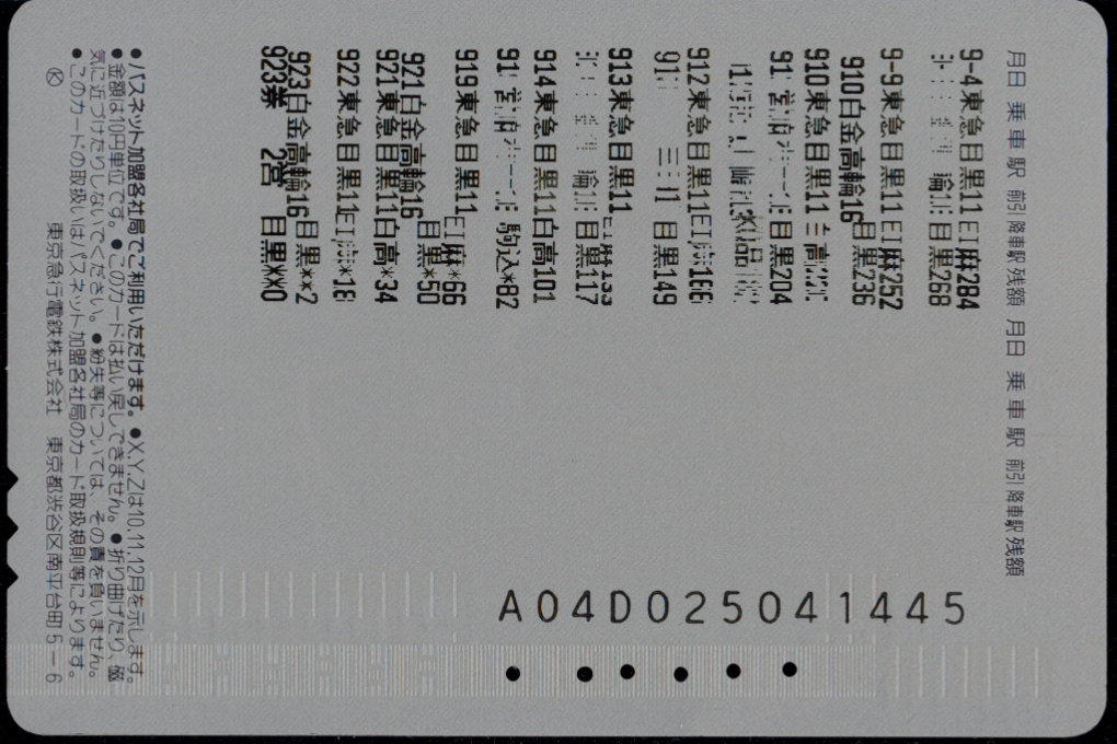 東京急行電鉄 パスネット 普通カード [車両]