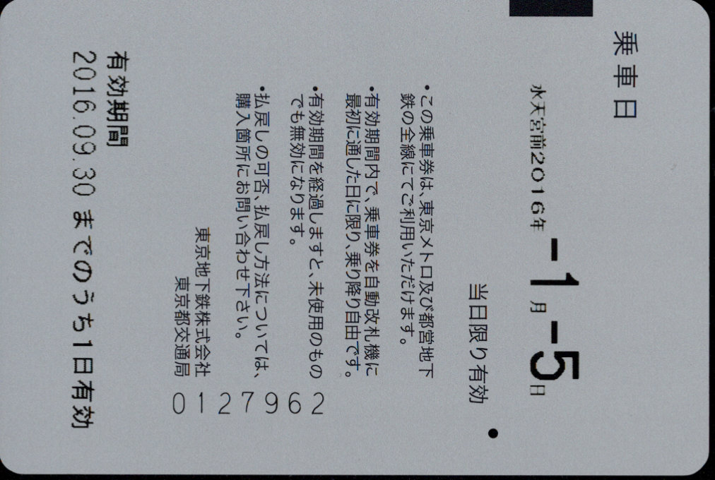 東京地下鉄 Tokyo Subway Ticket