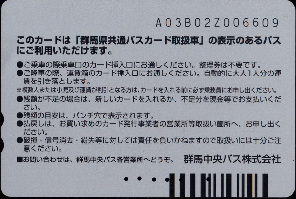 群馬中央バス 普通カード