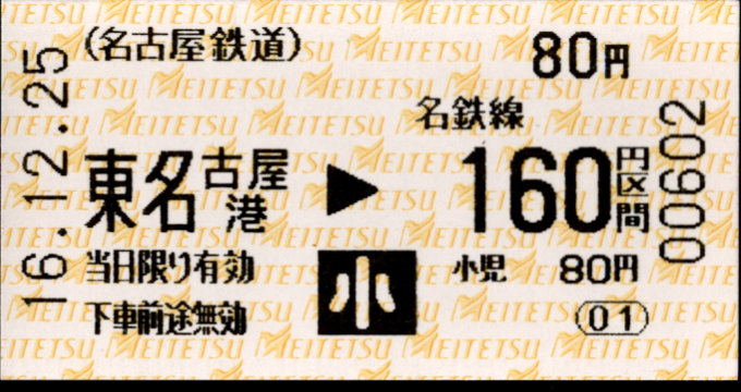 名古屋鉄道 金額式 軟券乗車券