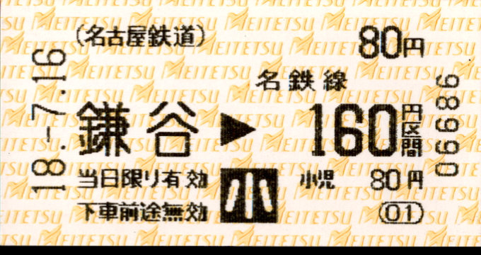 名古屋鉄道 金額式 軟券乗車券