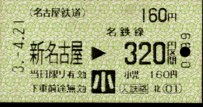 名古屋鉄道 金額式 軟券乗車券