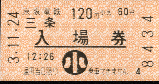 京阪電気鉄道 軟券入場券