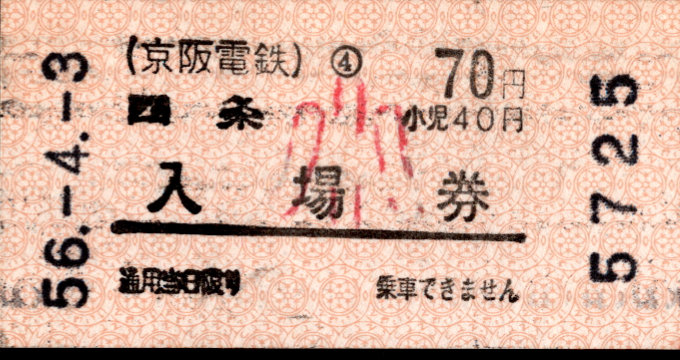京阪電気鉄道 軟券入場券
