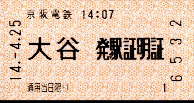 京阪電気鉄道 証明書(発駅証明証)