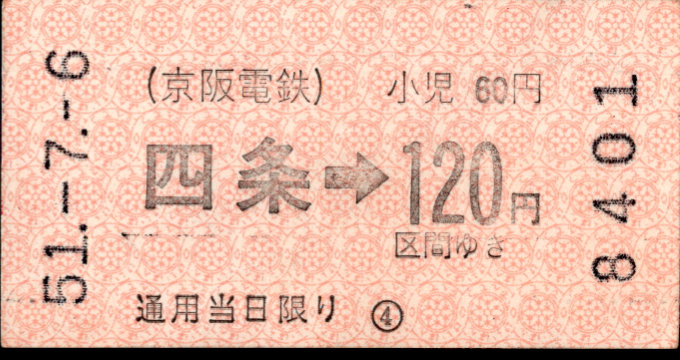 京阪電気鉄道 金額式 軟券乗車券[自]