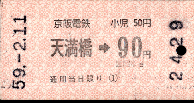 京阪電気鉄道 金額式 軟券乗車券[自]