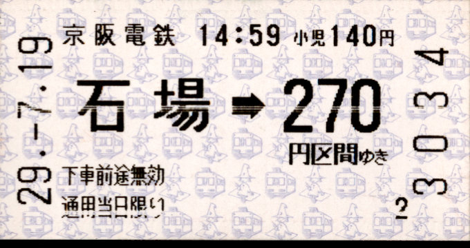 京阪電気鉄道 金額式 軟券乗車券[自]