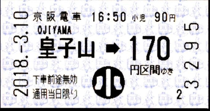 京阪電気鉄道 金額式 軟券乗車券[自]