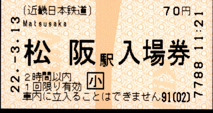 近畿日本鉄道 軟券入場券[自]