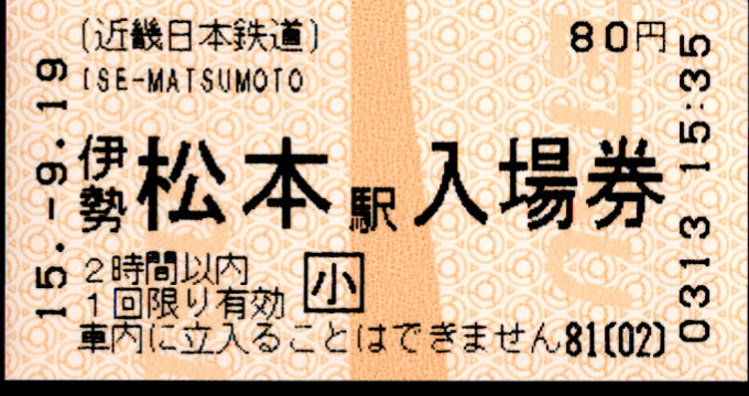 近畿日本鉄道 軟券入場券[自]