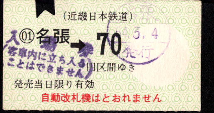 近畿日本鉄道 軟券入場券代用券