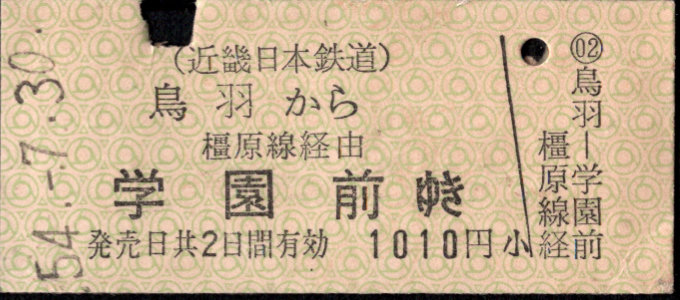 近畿日本鉄道 一般式 硬券乗車券