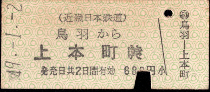 近畿日本鉄道 一般式 硬券乗車券