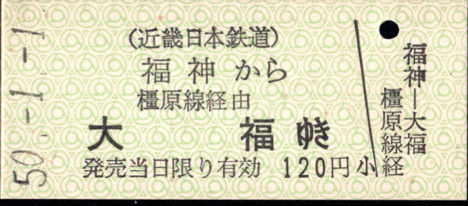 近畿日本鉄道 一般式 硬券乗車券