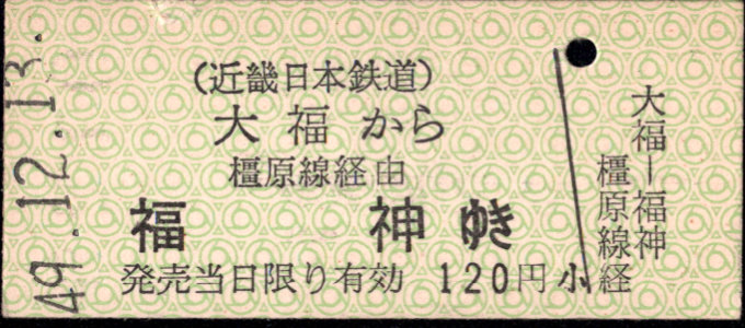 近畿日本鉄道 一般式 硬券乗車券