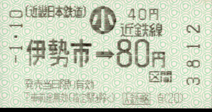 近畿日本鉄道 金額式 軟券乗車券(感熱)