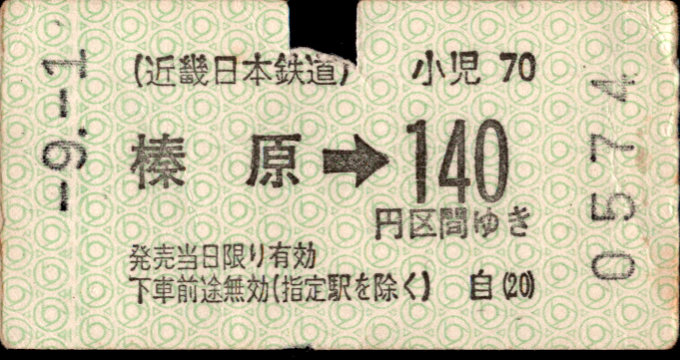 近畿日本鉄道 金額式 軟券乗車券(印版)