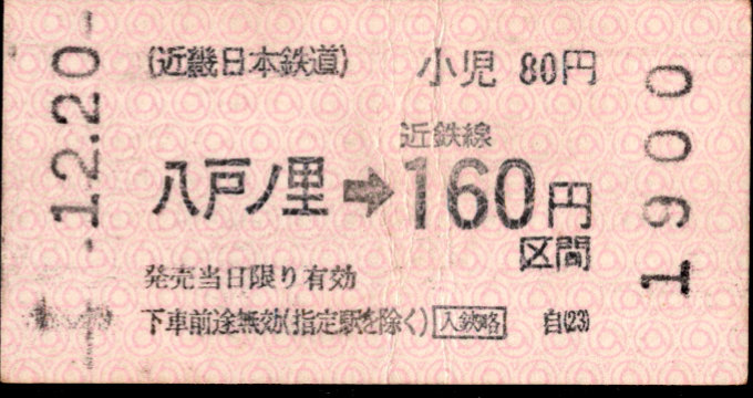 近畿日本鉄道 金額式 軟券乗車券(印版)