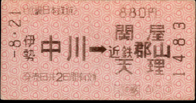 近畿日本鉄道 金額式 軟券乗車券(遠距離２日有効)