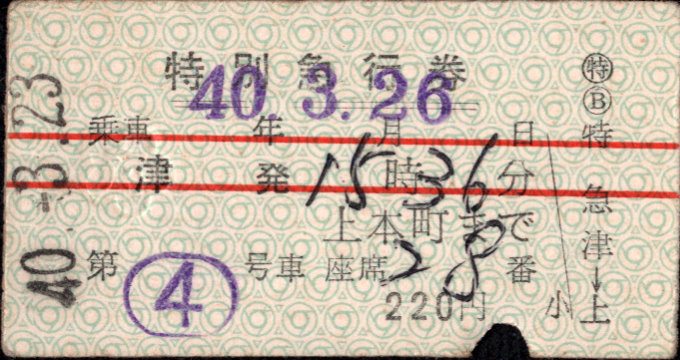 近畿日本鉄道 特別急行券[硬券]