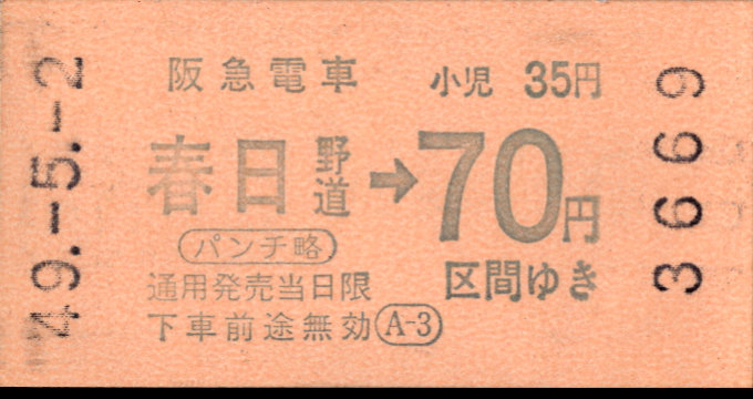 阪急電鉄 金額式 軟券乗車券[自]