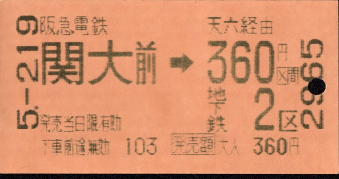 阪急電鉄 連絡乗車券[自]