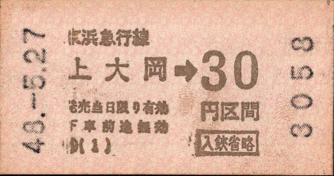 京浜急行電鉄 金額式 軟券乗車券