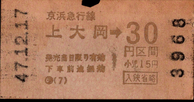 京浜急行電鉄 金額式 軟券乗車券
