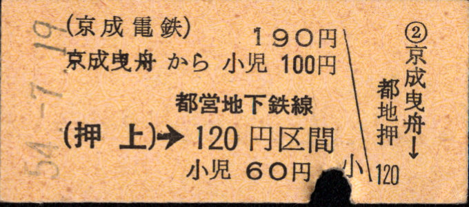 京成電鉄 金額式連絡券