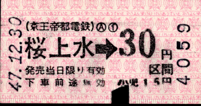 京王帝都電鉄 金額式 軟券乗車券[印版]