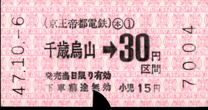 京王帝都電鉄 金額式 軟券乗車券[印版]