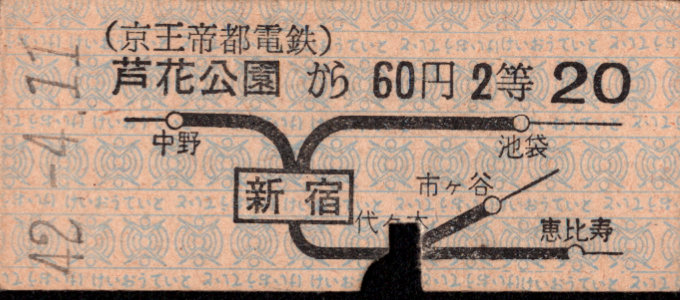 京王帝都電鉄 連絡乗車券 [硬券]