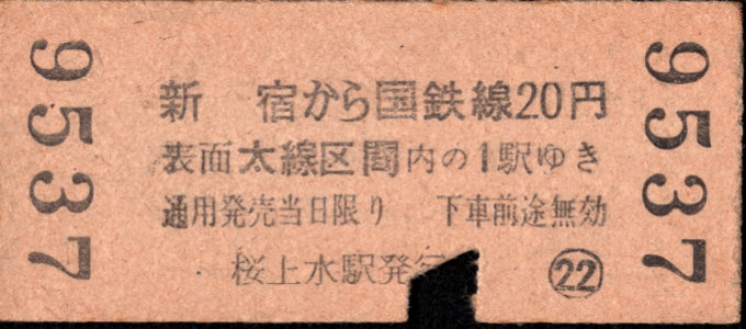 京王帝都電鉄 連絡乗車券 [硬券]