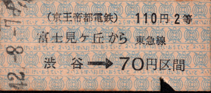 京王帝都電鉄 連絡乗車券 [硬券]