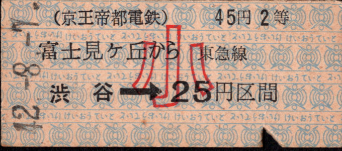 京王帝都電鉄 連絡乗車券 [硬券]