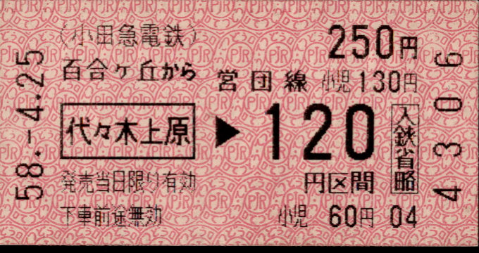 小田急電鉄 金額式 乗車券