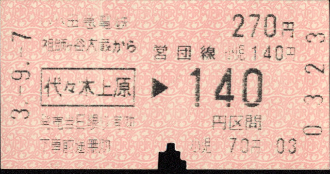 小田急電鉄 金額式 乗車券